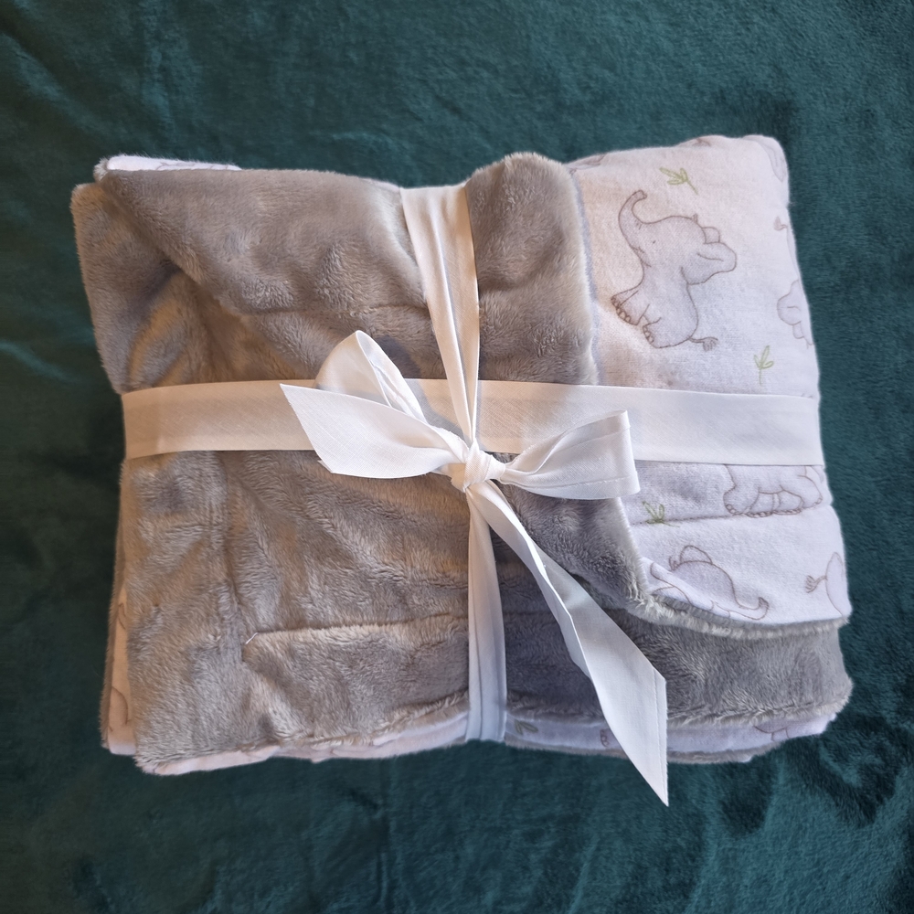 Elephant Print Gray and White Baby Blanket